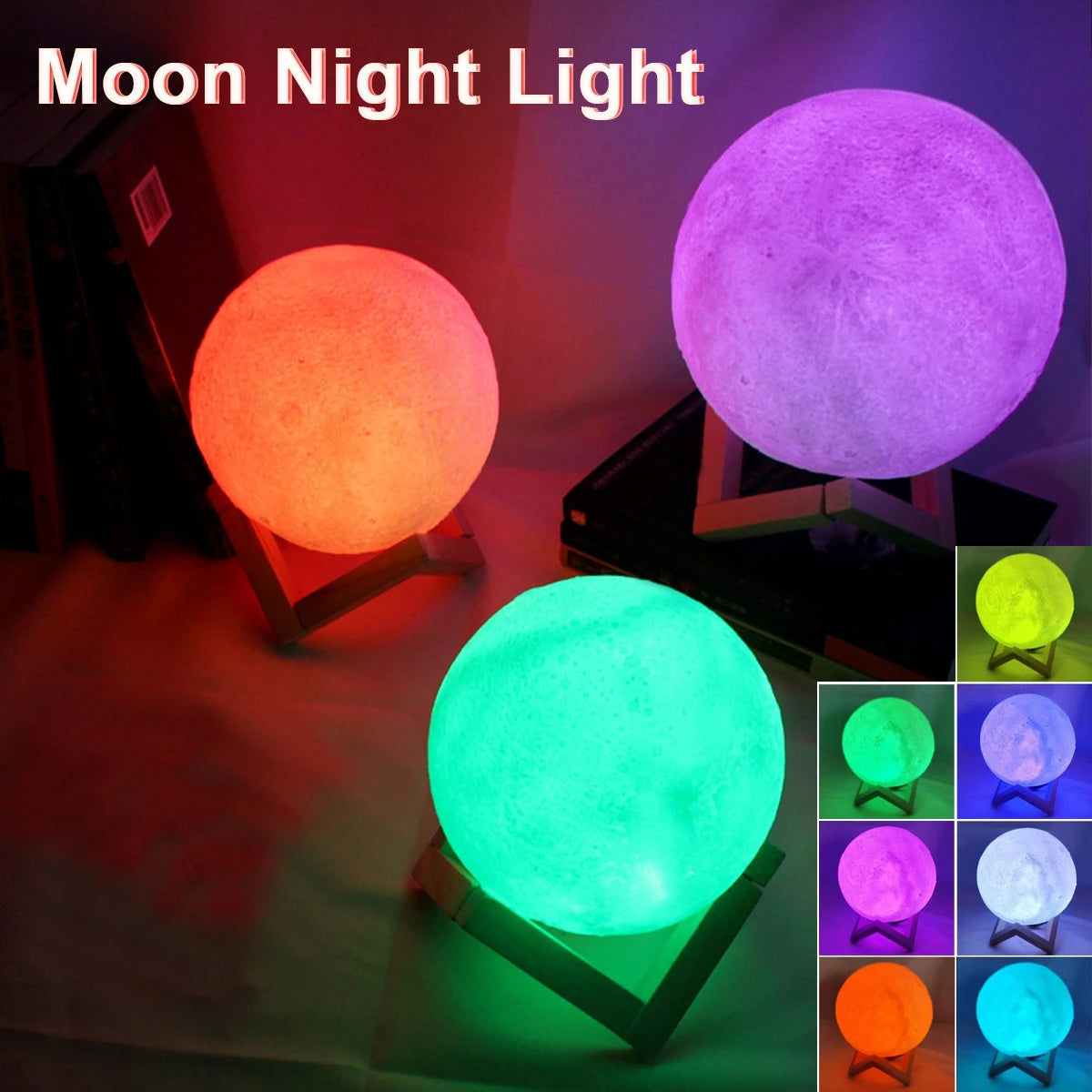 3D‑Mondlampe – LED‑Nachtlicht mit Ständer, Farbwechsel & Akku – für Schlafzimmer, Kinder & Geschenkidee