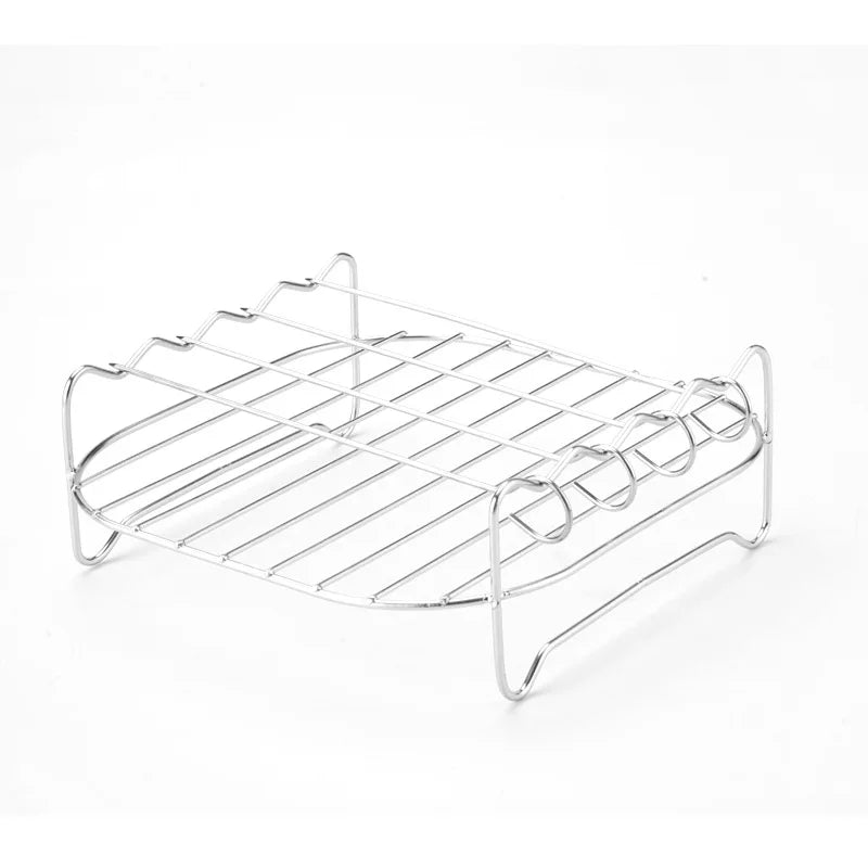 Edelstahl‑Grillrost für Heißluftfritteuse – Mit Spießen, geeignet zum Grillen, Dämpfen & Backen
