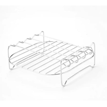 Edelstahl‑Grillrost für Heißluftfritteuse – Mit Spießen, geeignet zum Grillen, Dämpfen & Backen