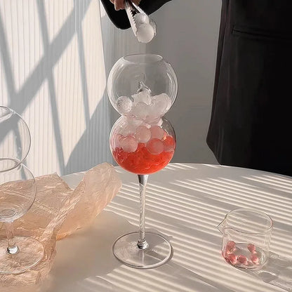 Kreatives Doppel‑Kugel‑Glas – Elegantes Stielglas für Cocktails, Sekt, Wein & Erfrischungen