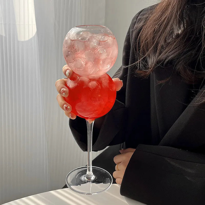 Kreatives Doppel‑Kugel‑Glas – Elegantes Stielglas für Cocktails, Sekt, Wein & Erfrischungen