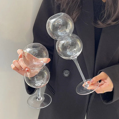 Kreatives Doppel‑Kugel‑Glas – Elegantes Stielglas für Cocktails, Sekt, Wein & Erfrischungen