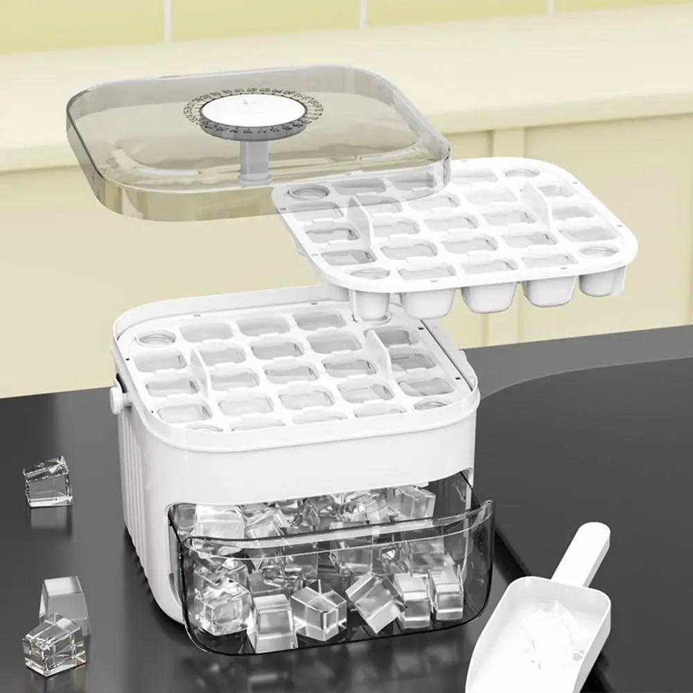 Zweistufige Eiswürfelform mit Drückdeckel – 50 Eiswürfel + Aufbewahrungsbox, lebensmittelecht