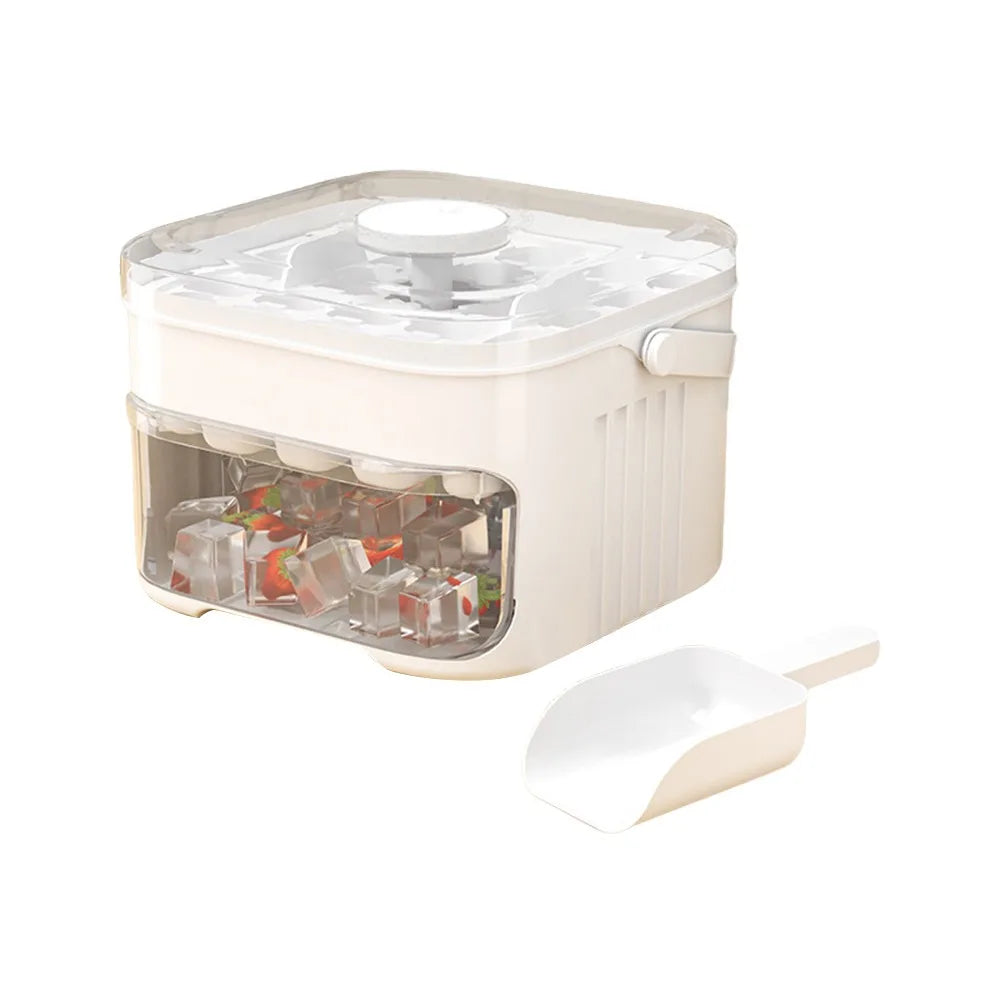 Zweistufige Eiswürfelform mit Drückdeckel – 50 Eiswürfel + Aufbewahrungsbox, lebensmittelecht