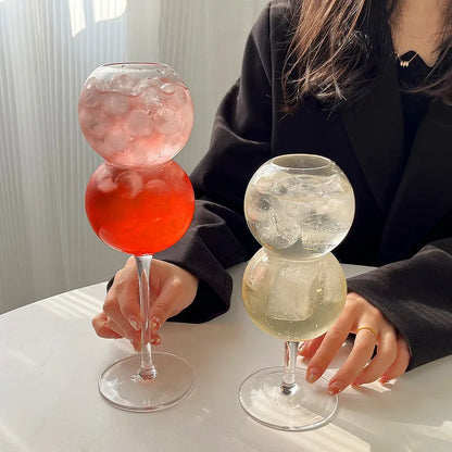 Kreatives Doppel‑Kugel‑Glas – Elegantes Stielglas für Cocktails, Sekt, Wein & Erfrischungen