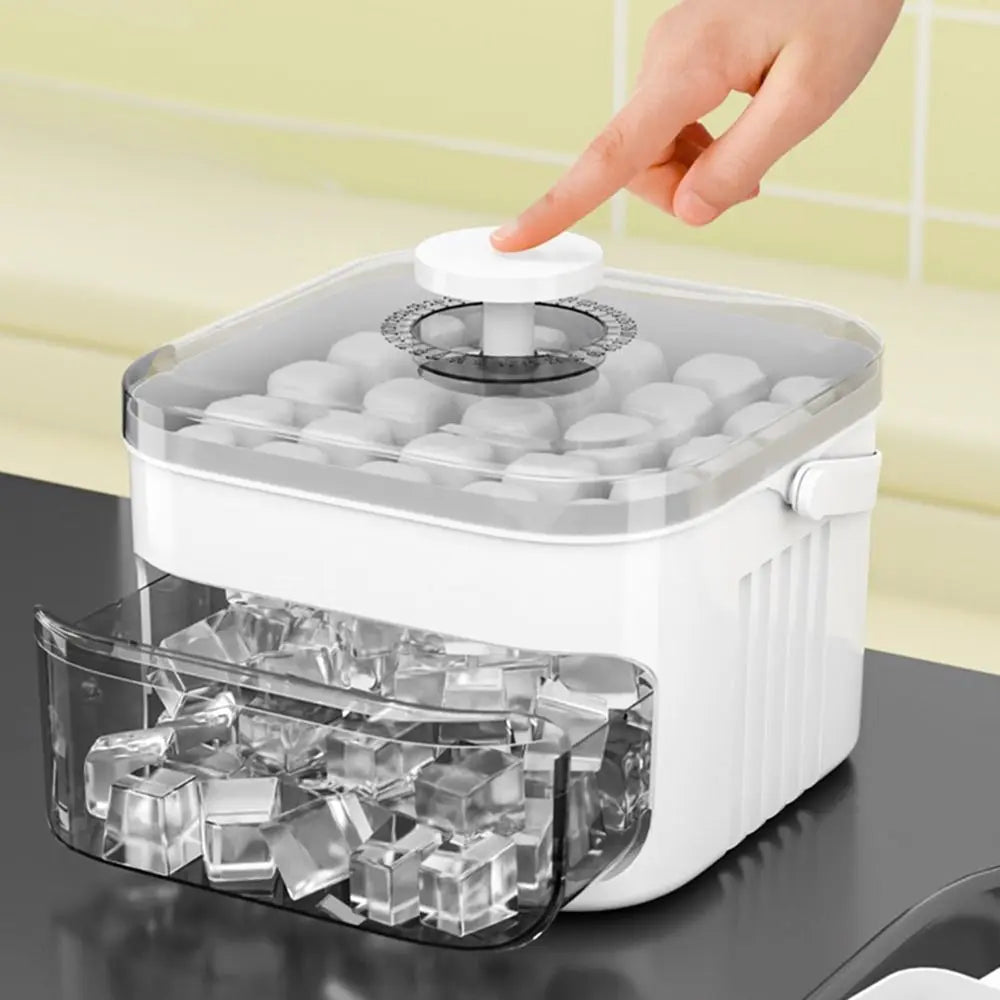 Zweistufige Eiswürfelform mit Drückdeckel – 50 Eiswürfel + Aufbewahrungsbox, lebensmittelecht