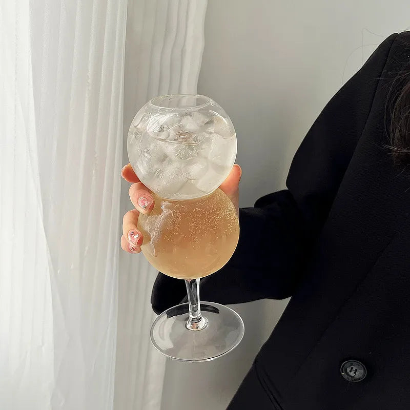 Kreatives Doppel‑Kugel‑Glas – Elegantes Stielglas für Cocktails, Sekt, Wein & Erfrischungen
