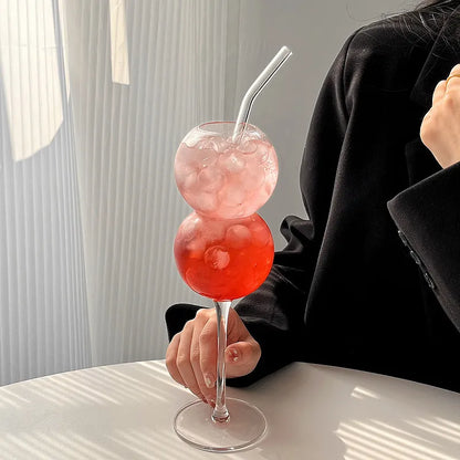 Kreatives Doppel‑Kugel‑Glas – Elegantes Stielglas für Cocktails, Sekt, Wein & Erfrischungen