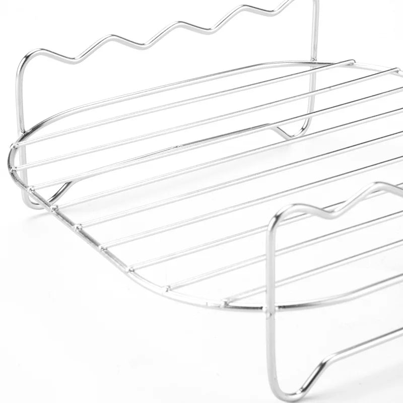 Edelstahl‑Grillrost für Heißluftfritteuse – Mit Spießen, geeignet zum Grillen, Dämpfen & Backen