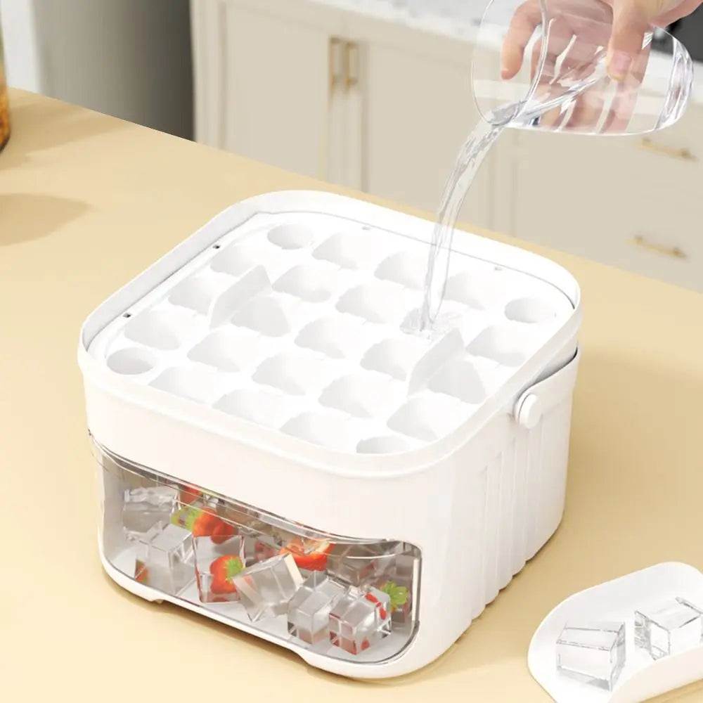 Zweistufige Eiswürfelform mit Drückdeckel – 50 Eiswürfel + Aufbewahrungsbox, lebensmittelecht