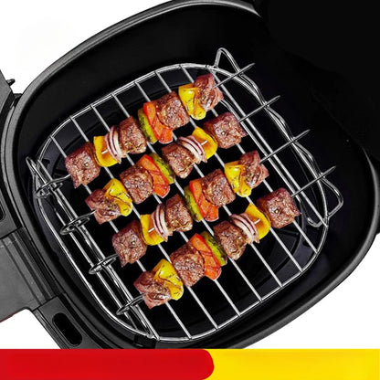 Edelstahl‑Grillrost für Heißluftfritteuse – Mit Spießen, geeignet zum Grillen, Dämpfen & Backen